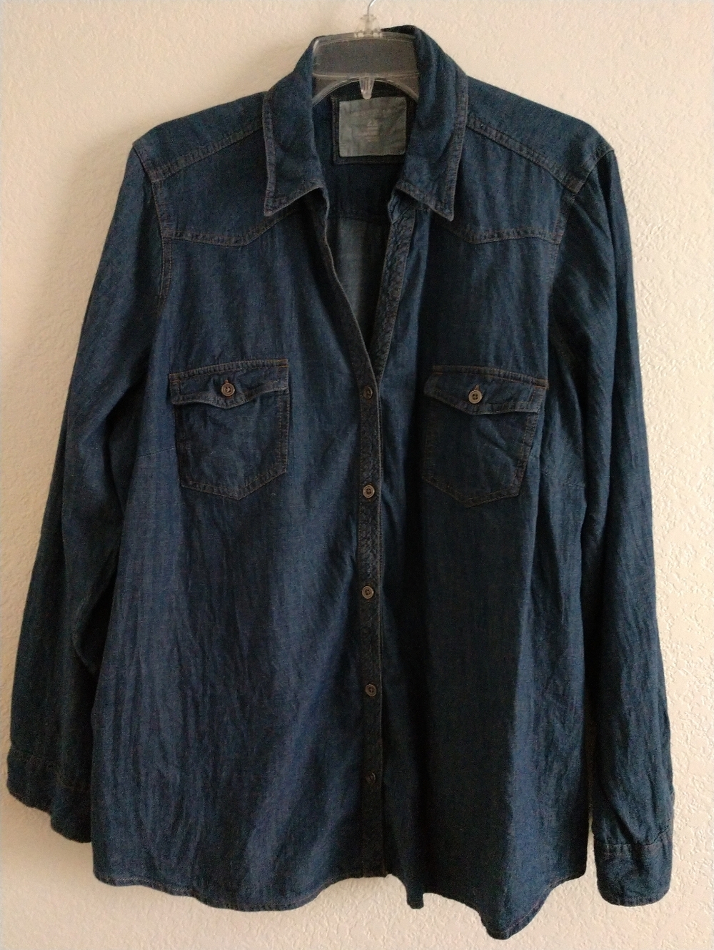 Sonoma Women's Dark Wash Blue Chambray Shirt Long Sleeve Western Cowgirl Size 2X